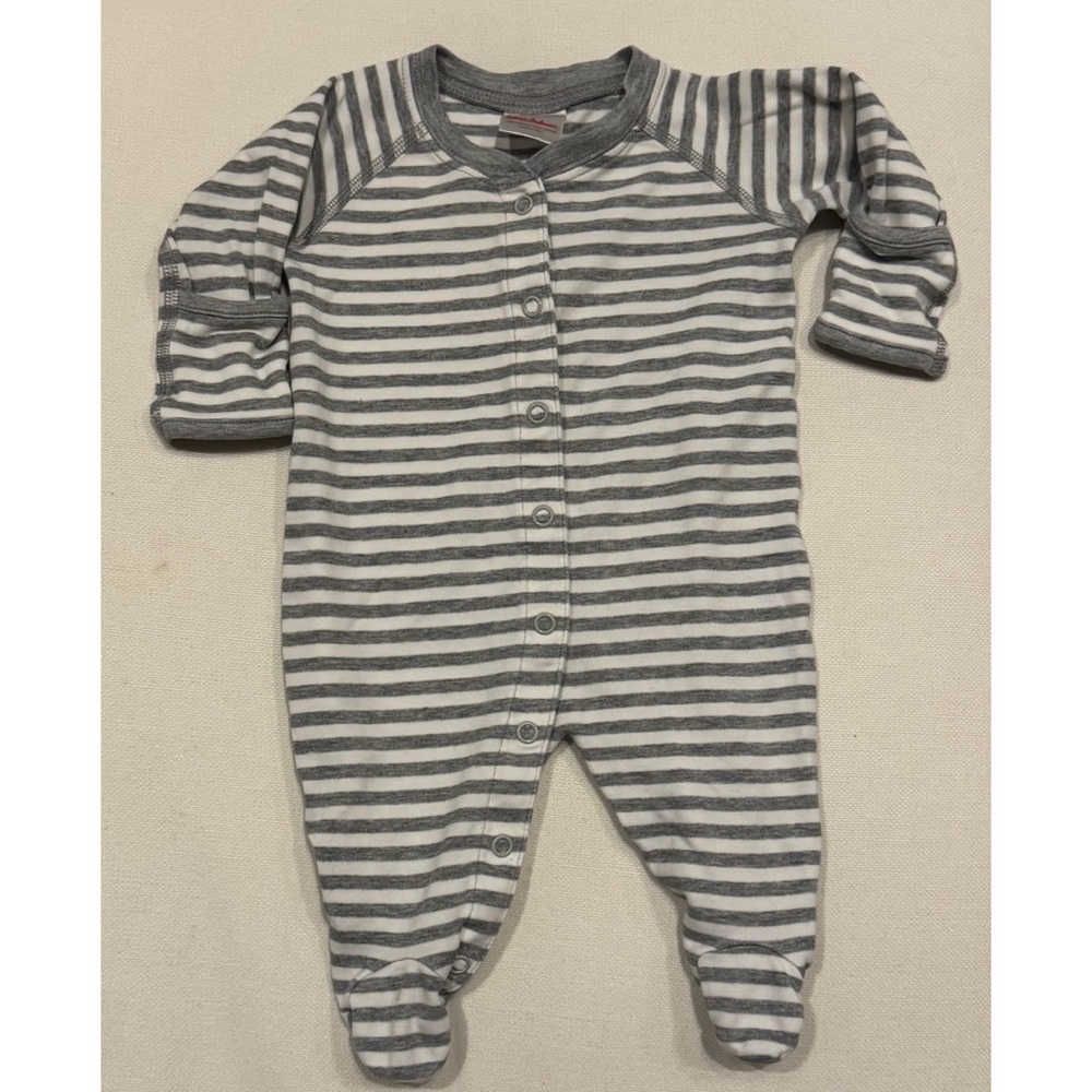 Hanna Andersson Striped Gray Baby Footed One Piece 0-3 months